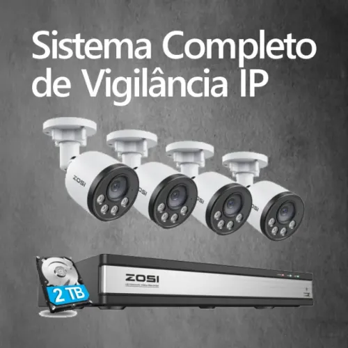 Kit 4 Cameras IP 5Mp + NVR Poe de 8 Canais + HD 2Tb + Cabos