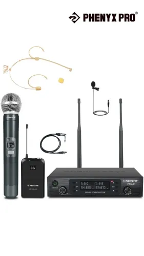 Sistema de Microfone Sem Fio Phenyx Pro PTU-71 - Bastão + Headset Bege + Lapela + Cabo Ins