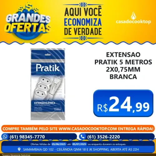 EXTENSAO PRATIK 5 METROS 2X0,75MM BRANCA