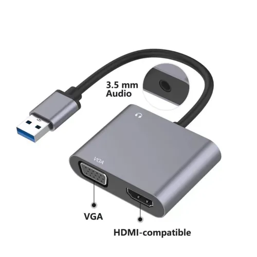 Adaptador USB para VGA/HDMI com Áudio 3.5mm