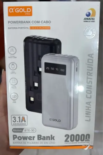Power Bank 20000mAh ?'GOLD com Cabo - Carregamento Rápido