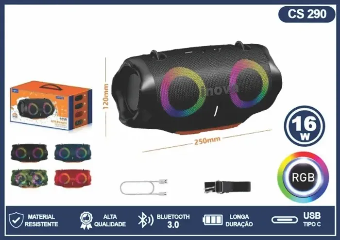 CAIXA DE SOM BLUETOOTH INOVA RGB 16W