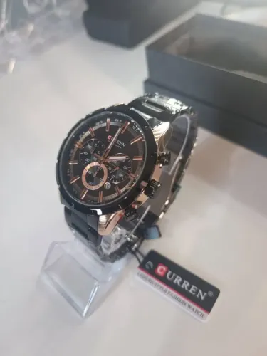 Relógio Curren de Luxo Cronógrafo 100% Funcional - Aço Inox Preto e Gold Rosé - Novo 8355