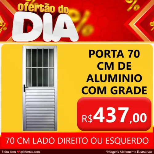 PORTA DE ALUMINIO COM GRADE 70 CM - 210 X 70 CM ( LADO DIREITO OU ESQUERDO )
