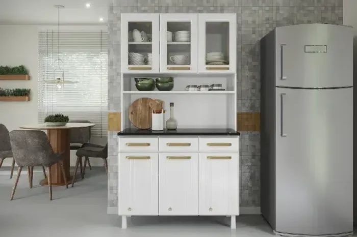 Armário de Cozinha Kit Aço Diamante com Vidro TelaSul
