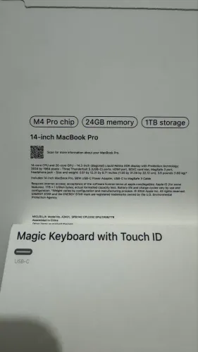 MacBook Pro m4 pro 1tb 24gb memória cor preta. Com teclado tipo c com Touch ID 
