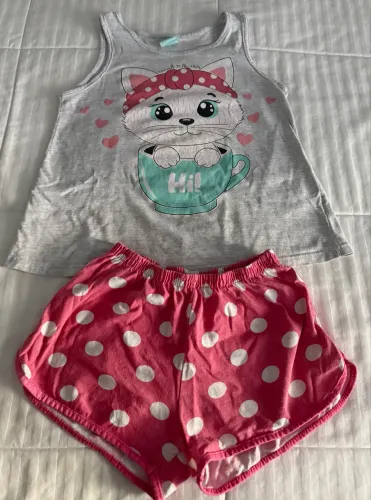 Pijama Infantil de Verão Gatinho Kyly Tam. 08 - Leve e Confortável | R$18