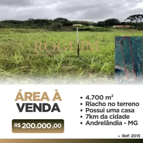 MG Terreno à venda 4700m² com riacho no terreno a 7km de Andrelândia MG