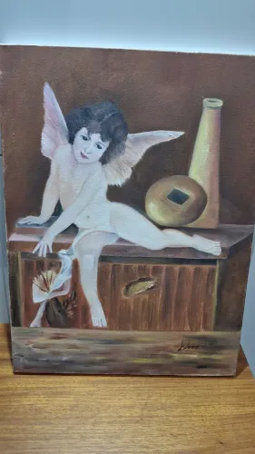 Quadro tela pintura a óleo  querubim medidas 40x30