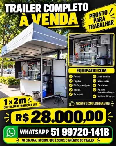 Trailer 1x2m para lanches. Sem rodas.