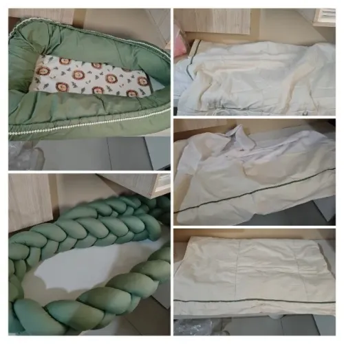 Kit de berço verde com ninho, trança e enxoval