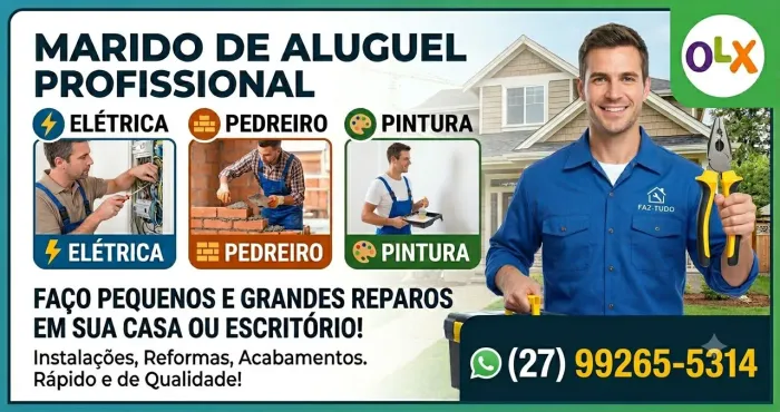 Marido de Aluguel Profissional: Elétrica, Hidráulica, Pedreiro e Pintura - Jonas Souza
