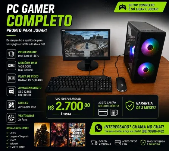 Pc gamer com placa de vídeo