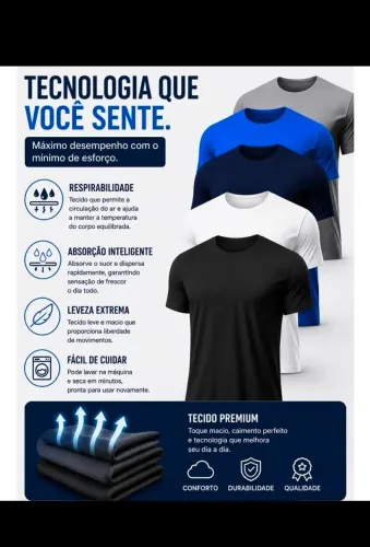 Kit 5Camisetas Básicas Masculina/ Dry Fut Lisa