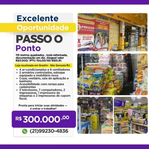 Passo EXCELENTE ponto de loja localizada no Gradim - São Gonçalo/RJ