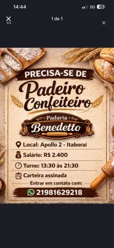vaga para padeiro