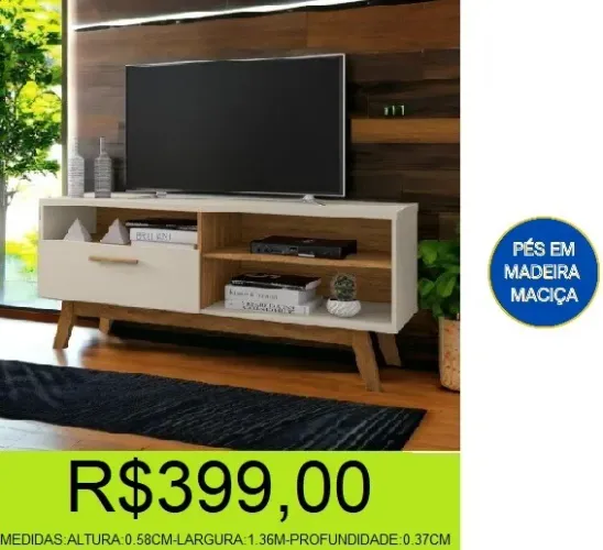 rack - paladio - com pés de madeira maciça - compre hoje e receba em até 72 horas