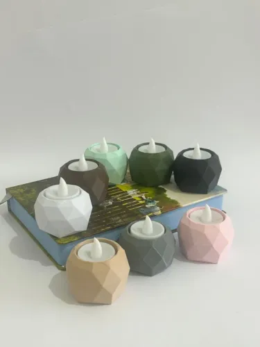 Porta Vela Decorativo Geométrico Minimalista Com Vela LED