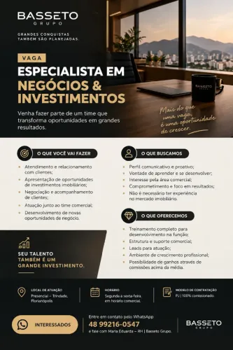 Especialista em Negócios & Investimentos