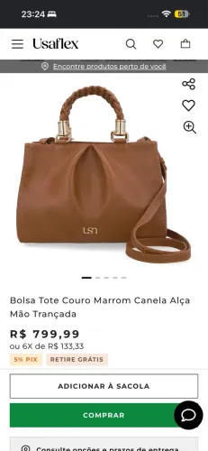 Bolsa de couro legítimo Usaflex - nunca usada