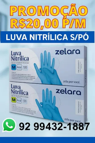 LUVA NITRILICA S/PÓ AZUL P/M 