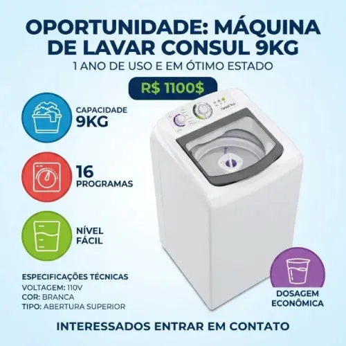 Máquina de lavar Consul 9kg 