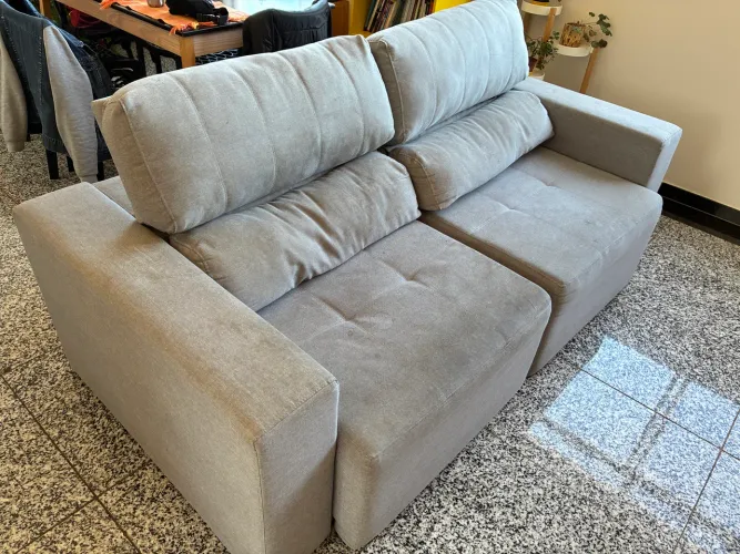 Sofá Retrátil e Reclinável 3 Lugares Cinza Linho