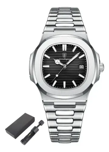 Relógio Masculino De Pulso Poedagar Prateado Luxo Aço Inox