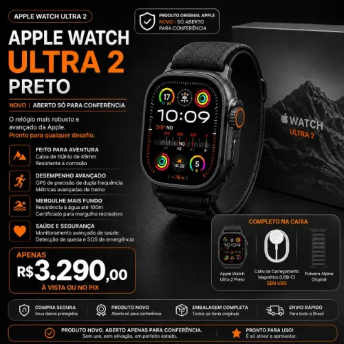 Apple Watch UItra Gen 2 Novo Nunca Usado Ativado Preto
