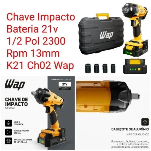 Chave Impacto Bateria 21v 1/2 Pol 2300 Rpm 13mm K21 Ch02 Wap