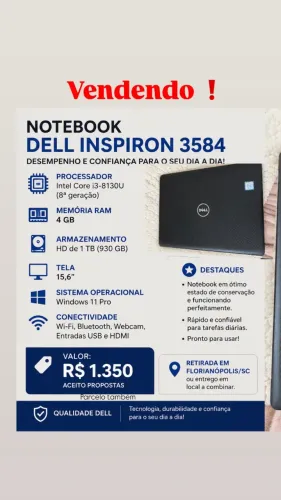 Notebook Dell Inspiron 3584 | Intel Core i3 8ª Geração | 1TB