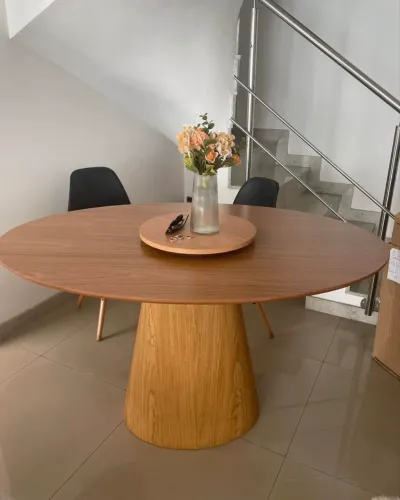Mesa Cone Oval Base Madeira Freijó Tampo Laca