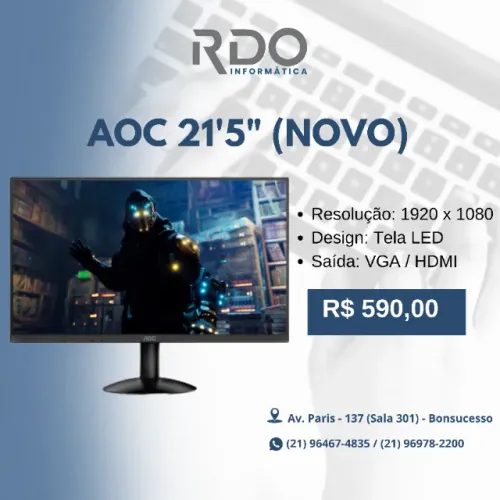 Monitor AOC 21,5? Full HD LED VGA HDMI (Novo) | Pronta Entrega | Monitor Barato!