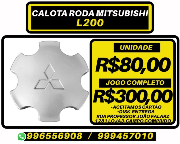 Calota centro de roda Mitsubishi L200. R$80,00 a unidade. Disk entrega