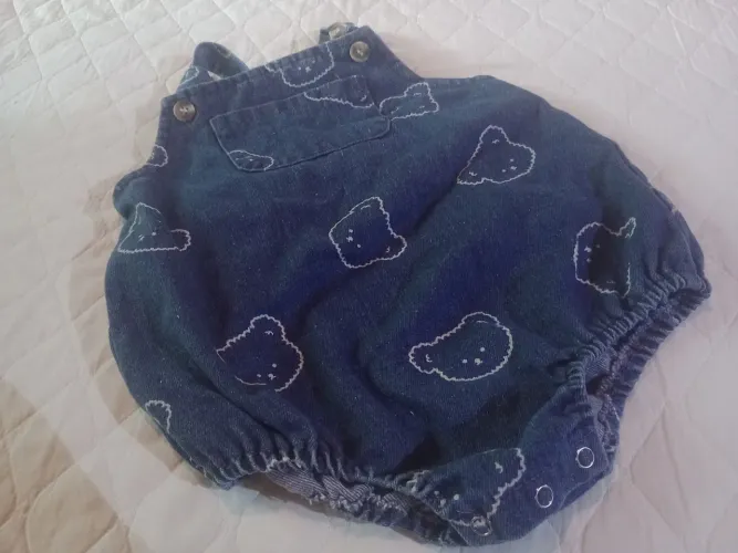 Romper infantil jeans ursinhos 3/9 meses