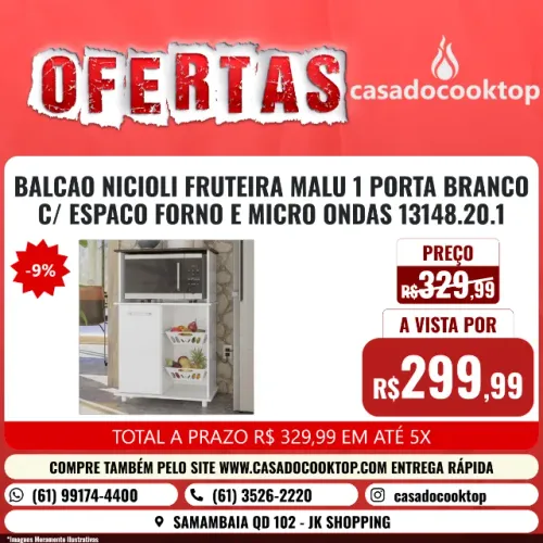  BALCAO NICIOLI FRUTEIRA MALU 1 PORTA BRANCO C/ ESPACO FORNO E MICRO ONDAS 13148.20.1