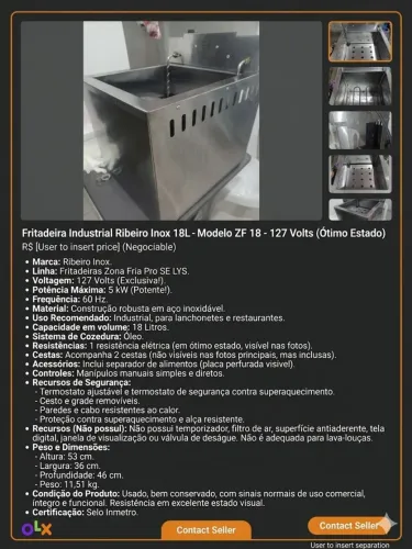 Fritadeira Industrial Elétrica Ribeiro Inox 18L (Zona Fria Pro) 127V