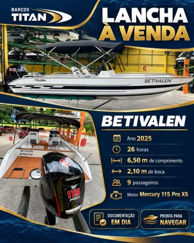 lancha TITAN 9 lugares MOTOR MERCURY 115HP 30HORAS DE USO