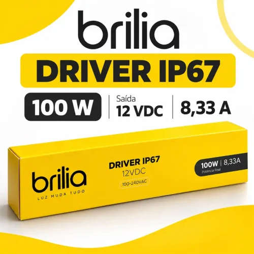 Fonte Driver LED Brilia 100W 12V 8,33A IP67 Bivolt