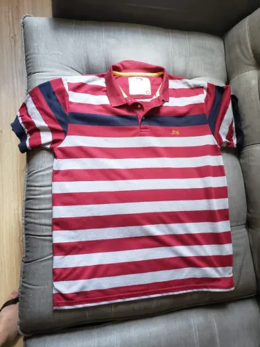 camisa polo tng collection - g - listrada vinho cinza amarelo