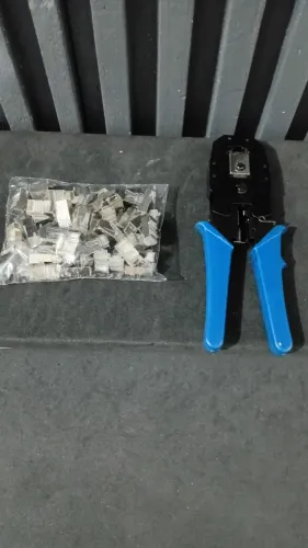 Alicate de crimpar crimpagem RJ45 + 50 conectores RJ45 blindados