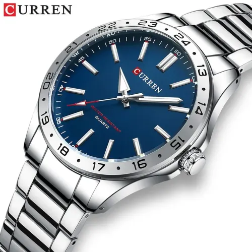 Relógio Masculino Curren 8452 Prata com Fundo Azul - Luxo e Estilo