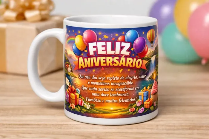 Caneca personalizada feliz aniversário 325 ml