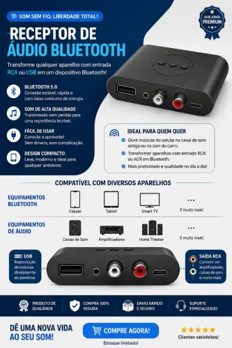 Receptor áudio Bluetooth 