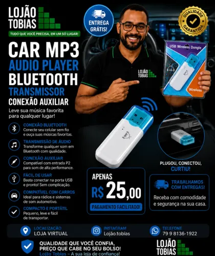 Car Mp3 Audio Player Bluetooth Transmissor Conexão Auxiliar