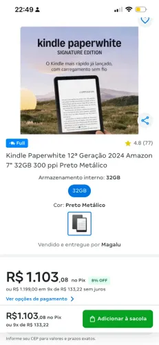 Kindle Paperwhite 12ª Geração 2024 Amazon 7" 32GB