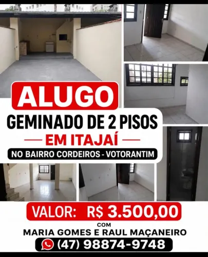 ALUGO SOBRADO GEMINADO DE DOIS PISOS EM ITAJAÍ, BAIRRO CORDEIROS VOTORANTIM PARTE ALTA