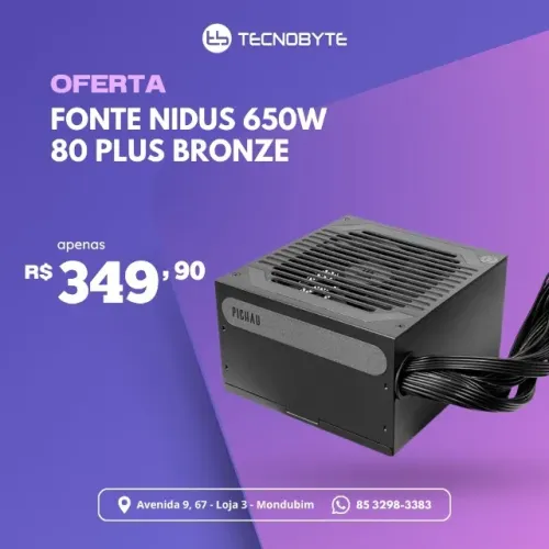 Fonte Pichau Nidus 650L, 650W, 80 Plus Bronze