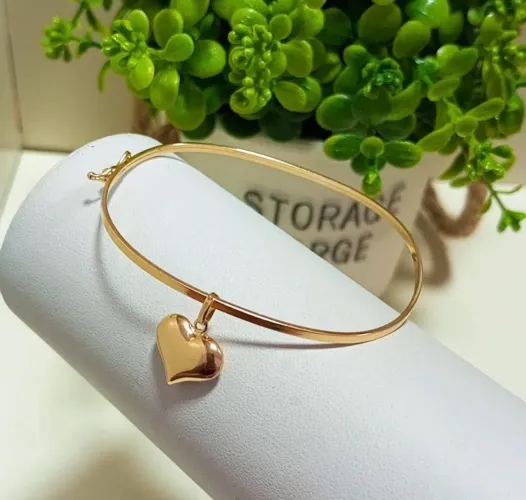 Bracelete Slim com Pingente Coração em Ouro 18k 750