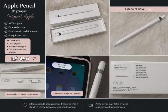 Apple Pencil 1ª Geração Original Apple - Estado de Nova + Caixa